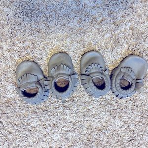 Grey Bird Rock Baby moccasins. Size 4 and 5.5
